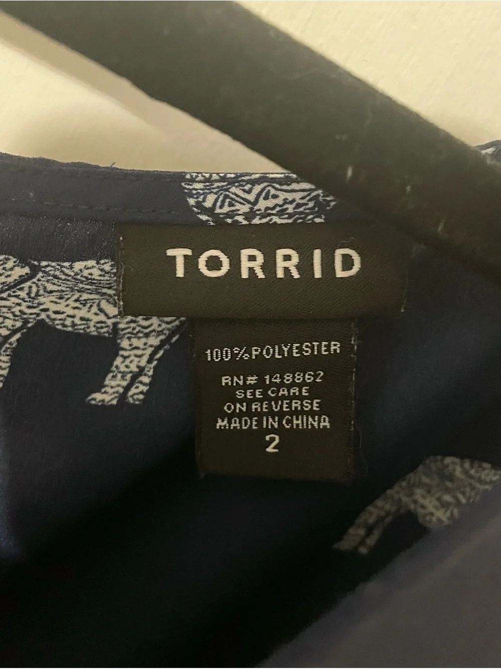 Torrid Navy Blue Semi Sheer Elephant Print Open Back Shirt Top Plus Size 2 2X - Picture 2 of 3